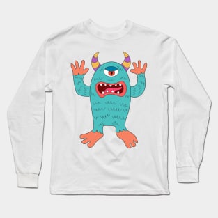 One-eyed Halloween alien monster cartoon drawing. Long Sleeve T-Shirt